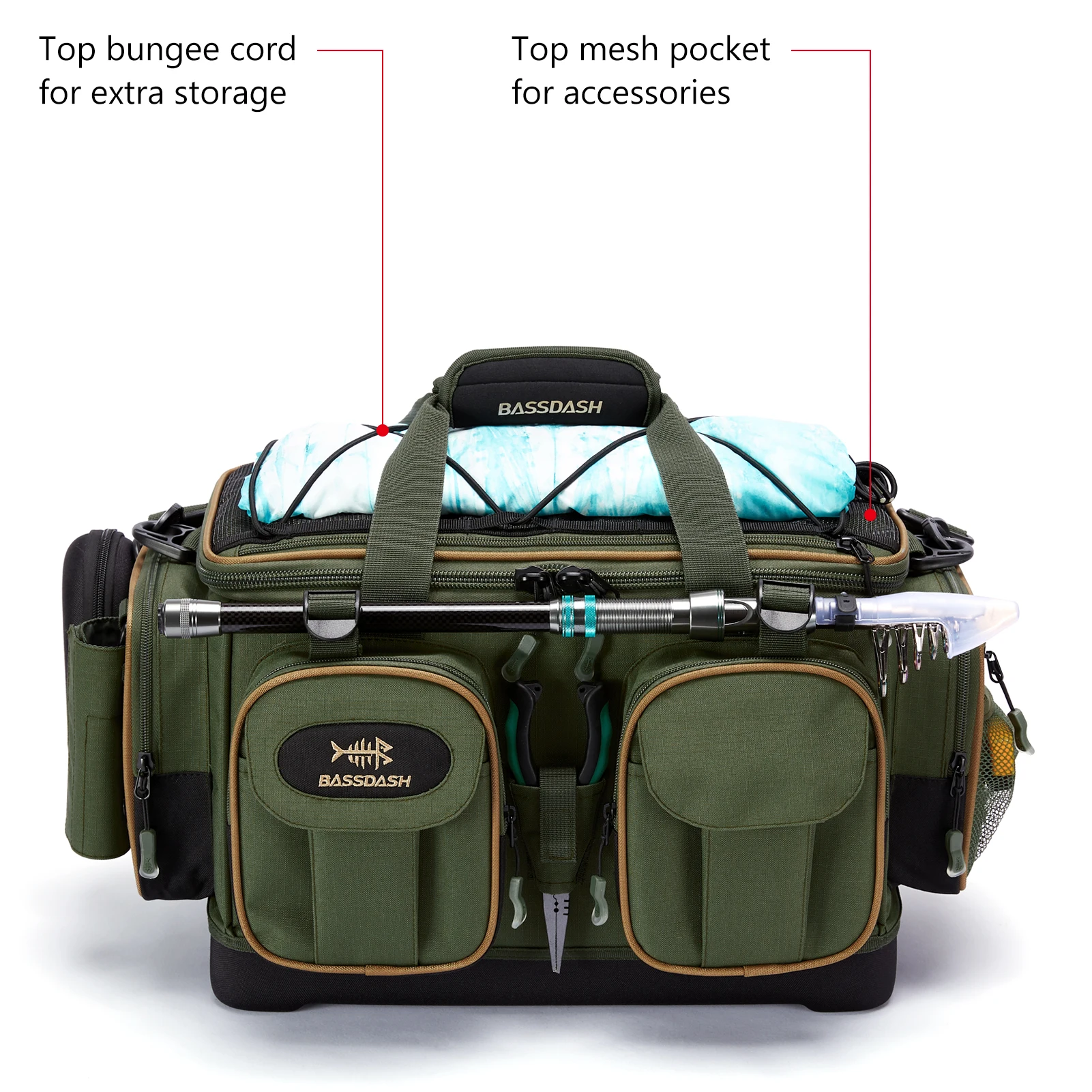 Bassdash FP05 Fishing Tackle Shoulder Bag Water Resistant Lightweight Gear Storage Pack with Hard Molded Bottom Rain Cover enlarge