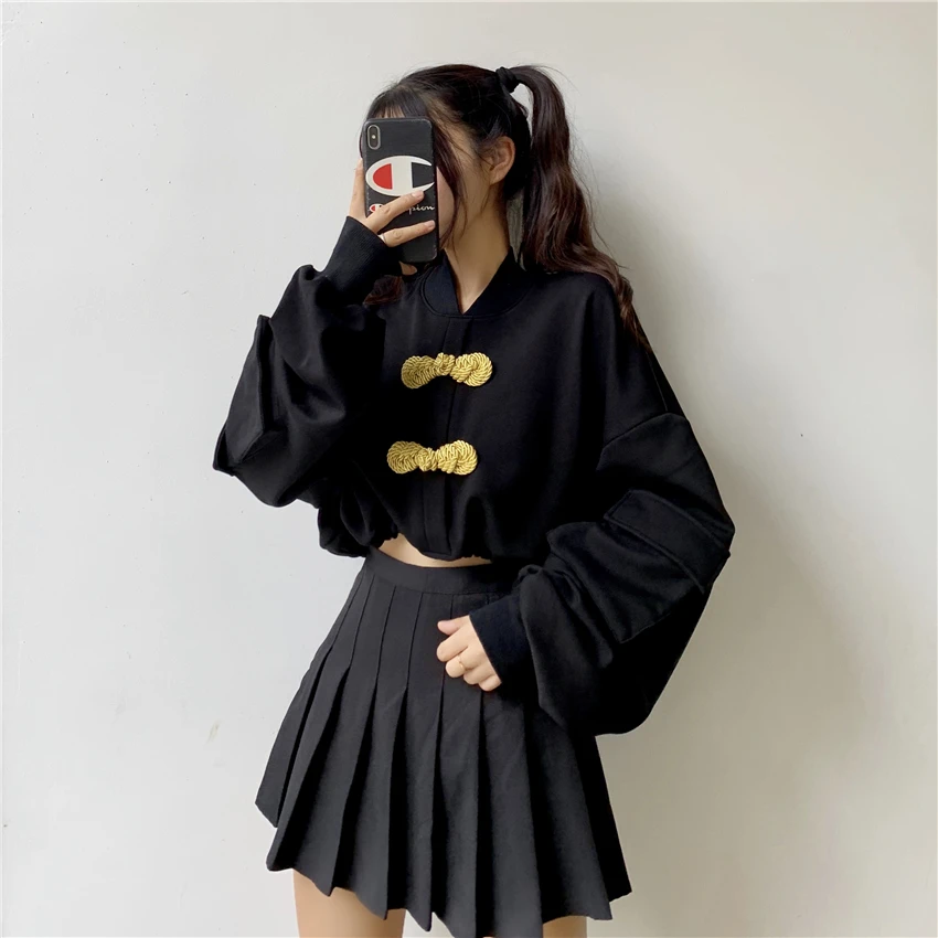 Осенняя Женская свободная толстовка с длинными рукавами в стиле ретро милые