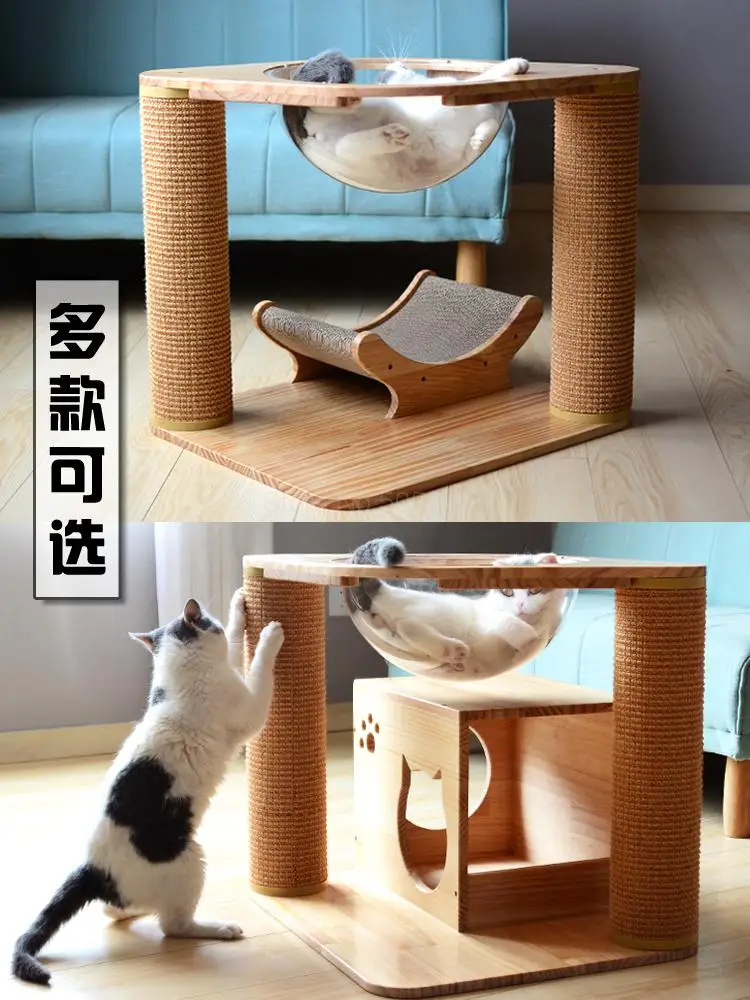 Игровой комплекс для кошек из цельного дерева небольшой сизальских канатов