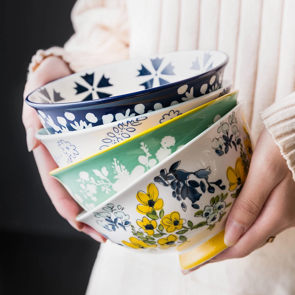 4.5/6inch Japanese Flower Cereal Bowls Ceramic Pasta Bowl For Soup Rice Snack Dessert Serving Bowls Kitchen Tableware