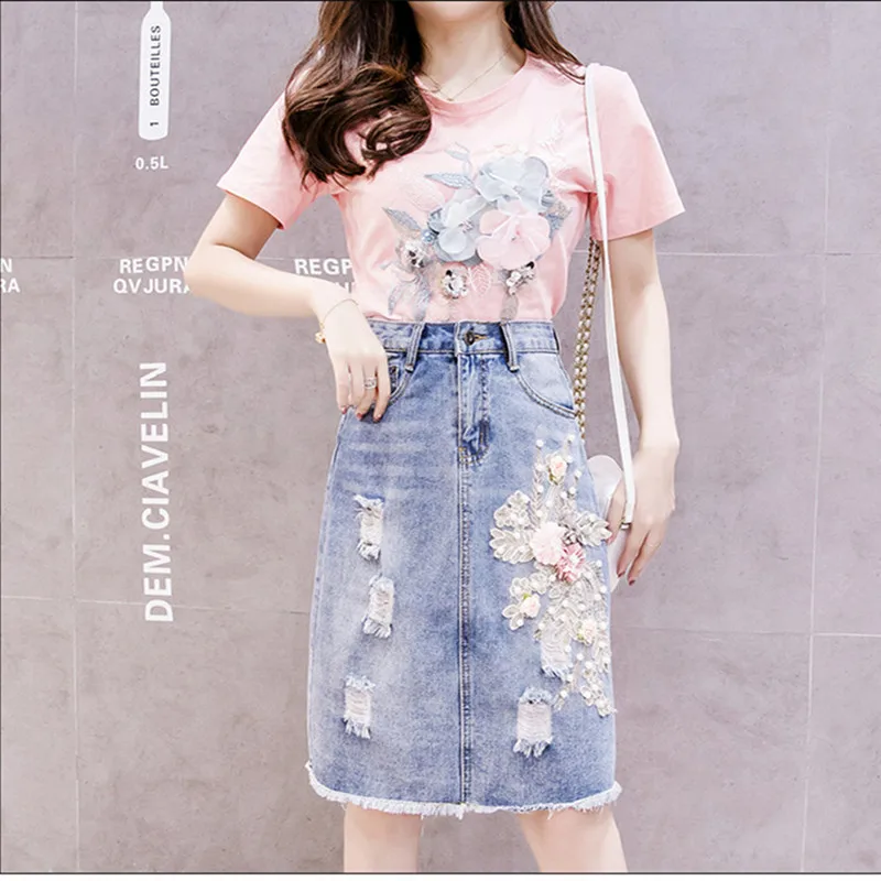 

Женская хлопковая юбка средней длины, однотонная трапециевидная юбка с цветочной аппликацией и высокой талией, лето 2021