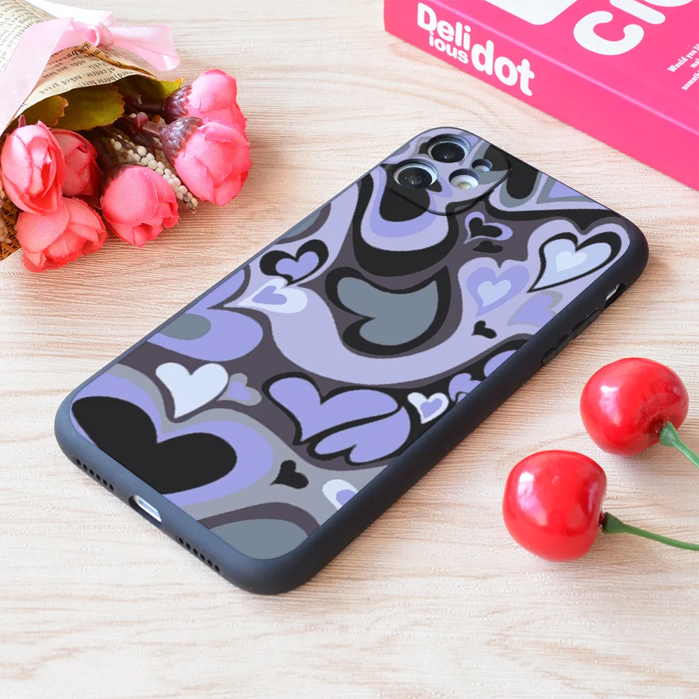 

For iPhone Wf Inspired Indigo Hearts Print Soft Matt Apple Case