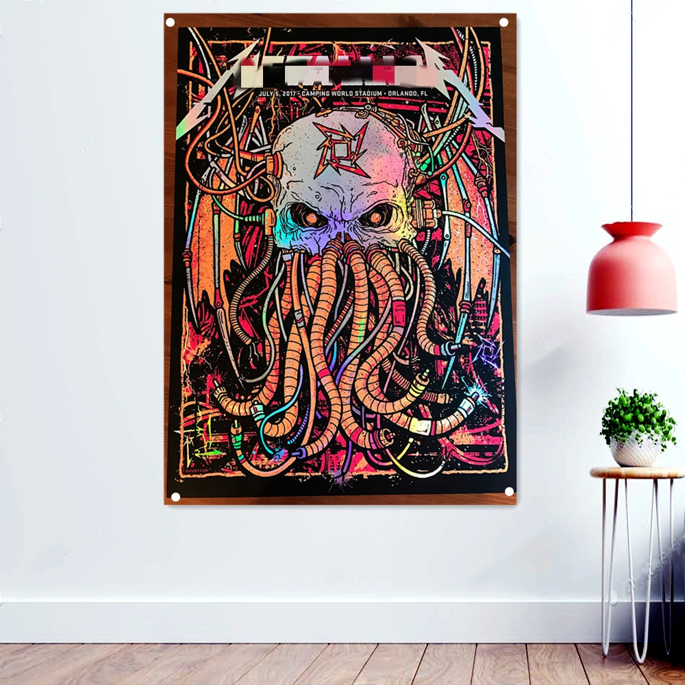 

Skull Metal Music Macabre Art Rock Stickers Band Flag & Banner High-quality Canvas Painting Banquet Music Festival Party Decor 3