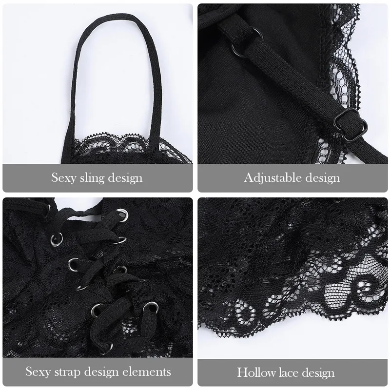 

2021 Black Sexy Bandage Lace Women Camis Bra Top Spaghetti Straps Sexy Bra Camis Tank Tops Female Sleeveless Tank Top