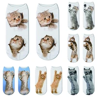 new 3d printed women socks harajuku cute kawaii cat pattern funny autumn warm happy low ankle cotton unisex sports elastic socks