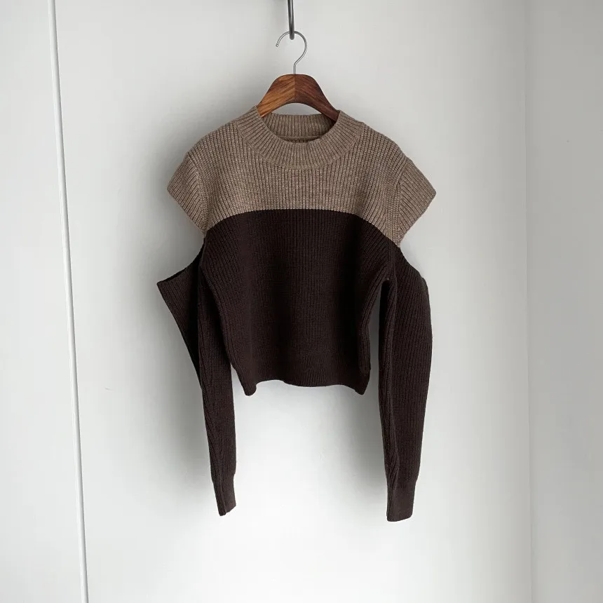 

Women Long Sleeve Patchwork Knitted Sweater Off Shoulder Bottoming Pullovers Loose Women Tops 2020 Autumn Winter Clothes