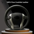 Черный чехол рулевого колеса автомобиля из натуральной кожи для Toyota Prius 2009 2010 2011 2012 2013 2014 2015 Aqua 2014 2015