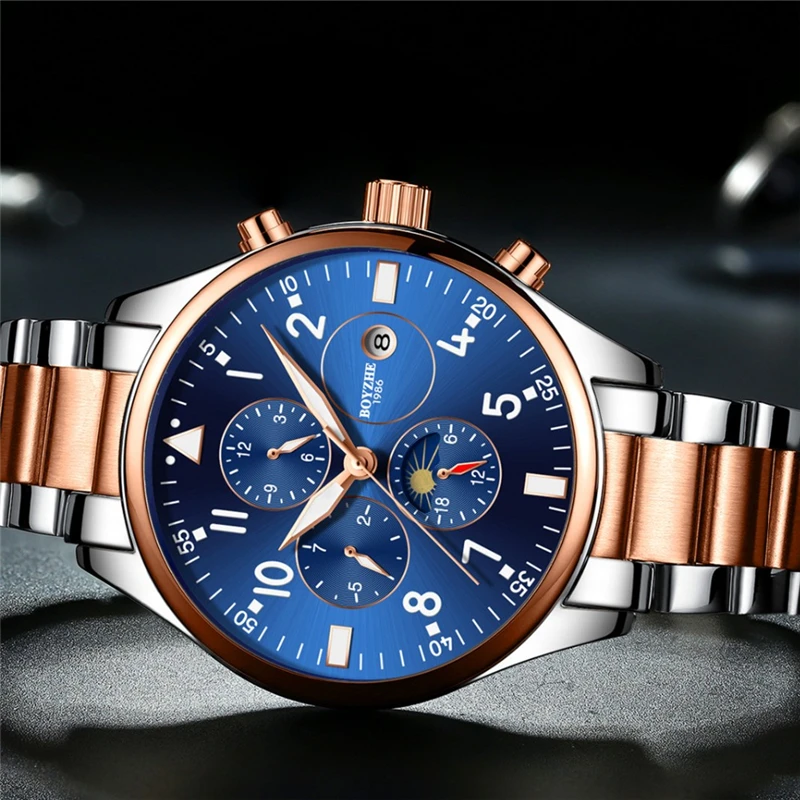 

Men Automatic Mechanical Watch Fashion Casual Gold Luminous Stainless Steel Military Sport Self-Wind Watches Relogio Masculino