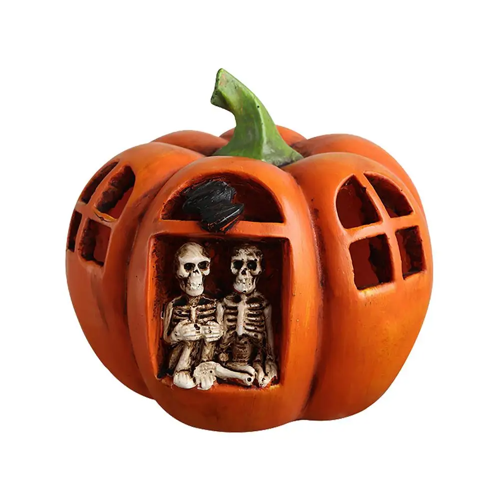 

Halloween Resin Pumpkin Lantern Haunted House Decoration Desktop Home Decor Halloween Decoration LED Skull Headlight Party Decor