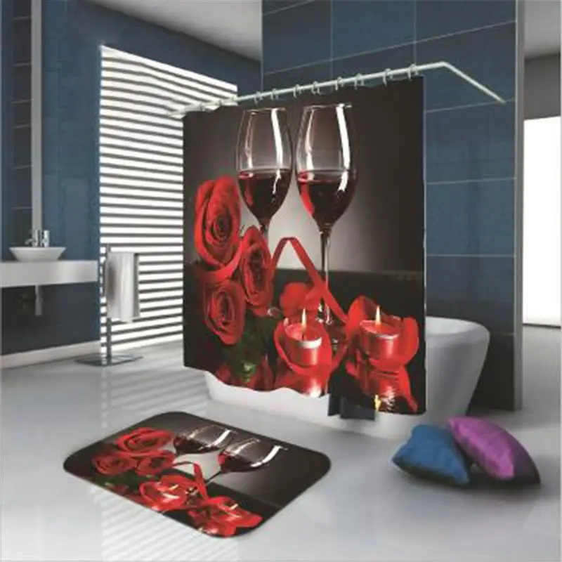 

Shower curtain rose wine romantic couple waterproof shower curtain with 12 hook fittings 71 x 71 inches