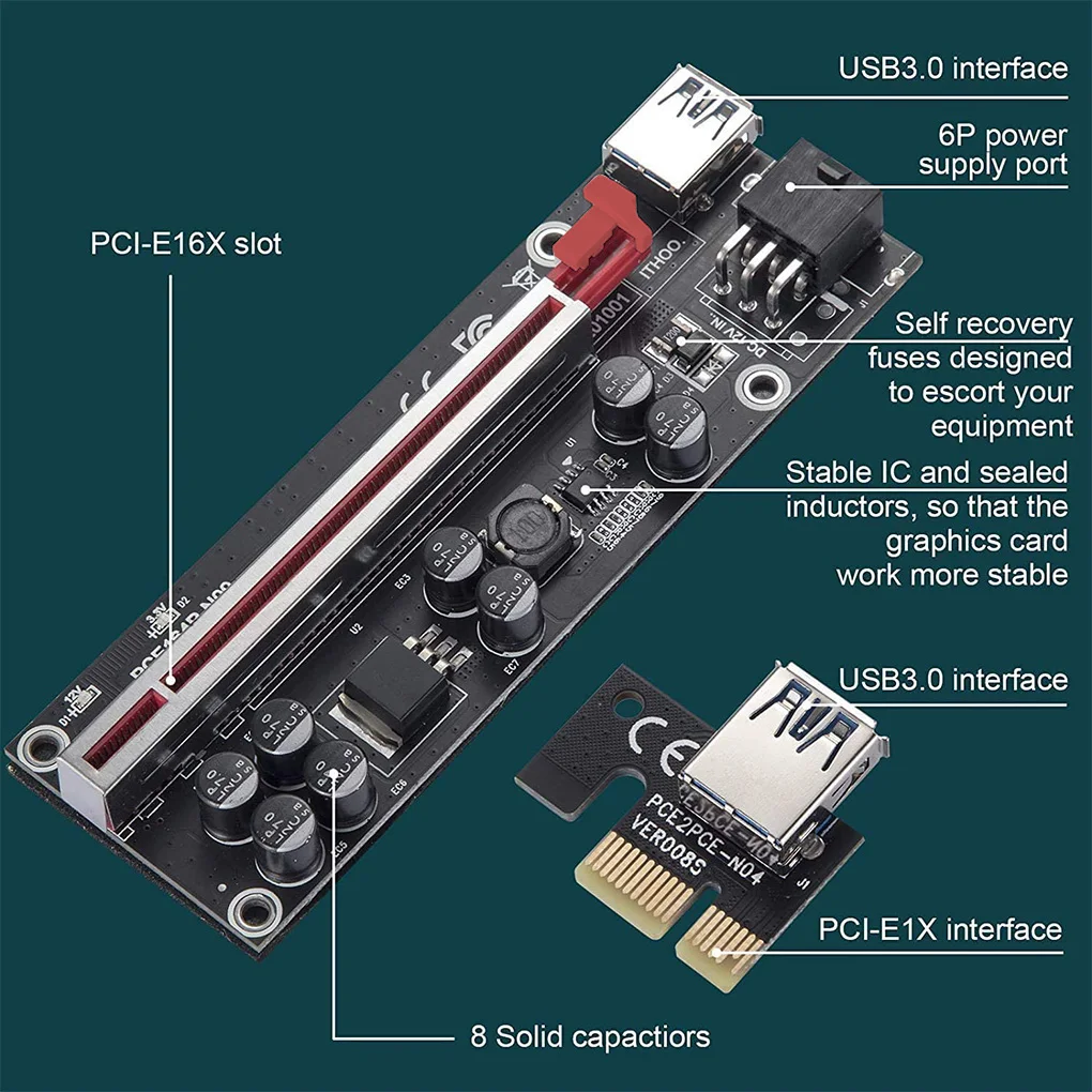 Günstig 30/50 Stücke VER009S Plus PCI-E Riser Karte PCI Express 1X Zu 16X USB 3,0 Kabel SATA Zu 6Pin Stecker Für Graphics Grafikkarte