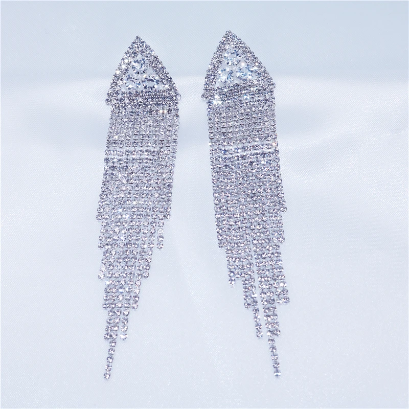 

New Trendy Gold Color Geometric Tassel Earrings for Women Crystal Long Tassel Earrings Bride Wedding Jewelry Exquisite Earrings