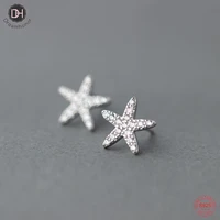 dreamhonor new full zirconia starfish earrings 925 sterling silver stud earring jewelry vintage style for women gift smt684