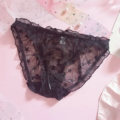 Kawaii кружевные манишки, милые трусики для девочек, трусы, женское нижнее белье, повседневная одежда, кружевные трусы со звездами - Цвет: A