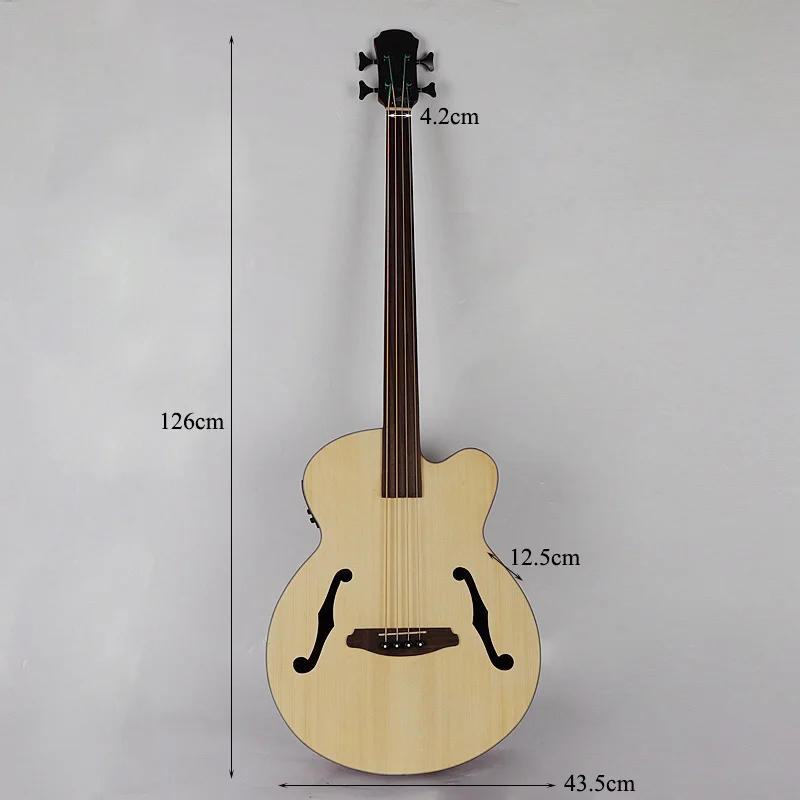Профессиональный fretless 43 дюймов Акустическая бас гитара с эквалайзером