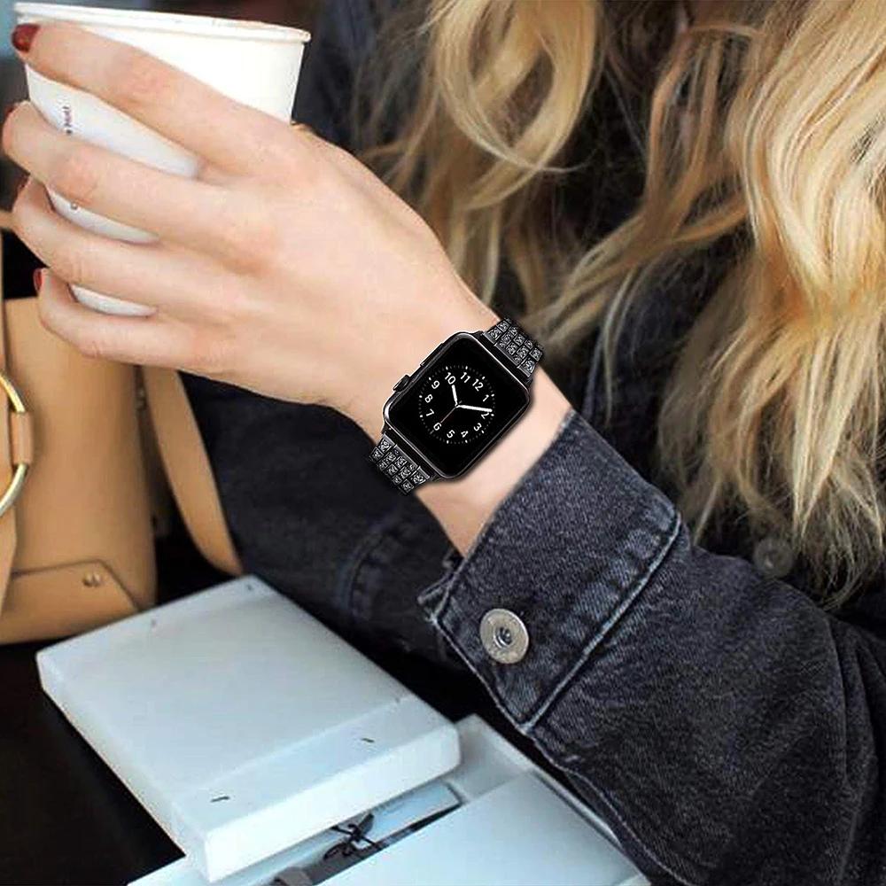 Роскошный алмаз металлический браслет ремешок для часов аpple для apple watch 1/2/3 40 мм, 38 мм, версия Модные ремешок для iwatch 4 5 полос 44 мм 42 мм