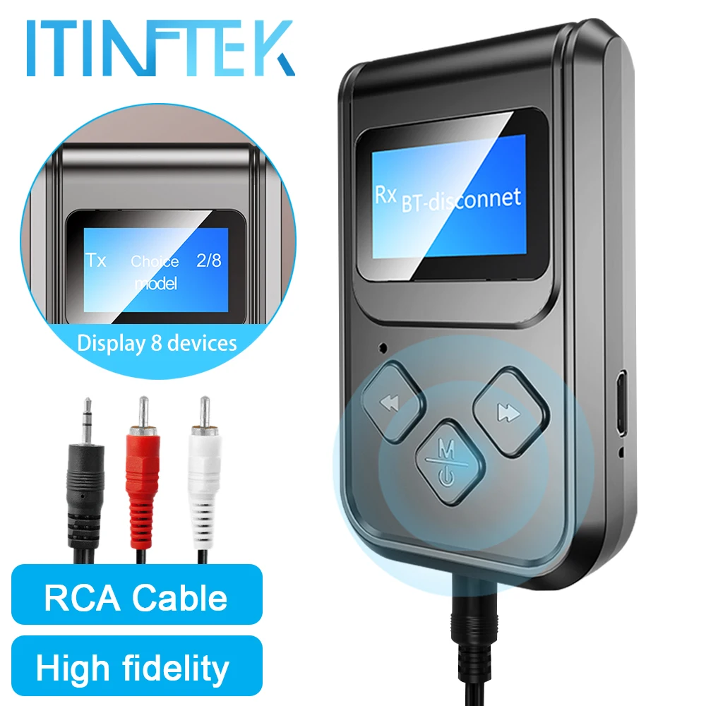 ITINFTEK Беспроводной Bluetooth 5 0 приемник с светодиодный Экран дисплея микрофон Hi-Fi Rca