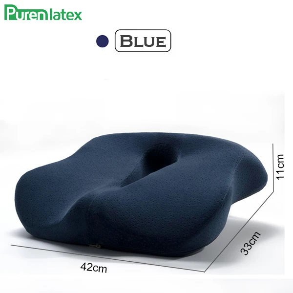 Blue Подушка из латекса, Ортопедическая подушка на стул, подушка для копчика, подушка для автомобильного сиденья, предотвращающая геморрое лечение, пена с эффектом памяти, медленное давление отскока - Цвет: Blue