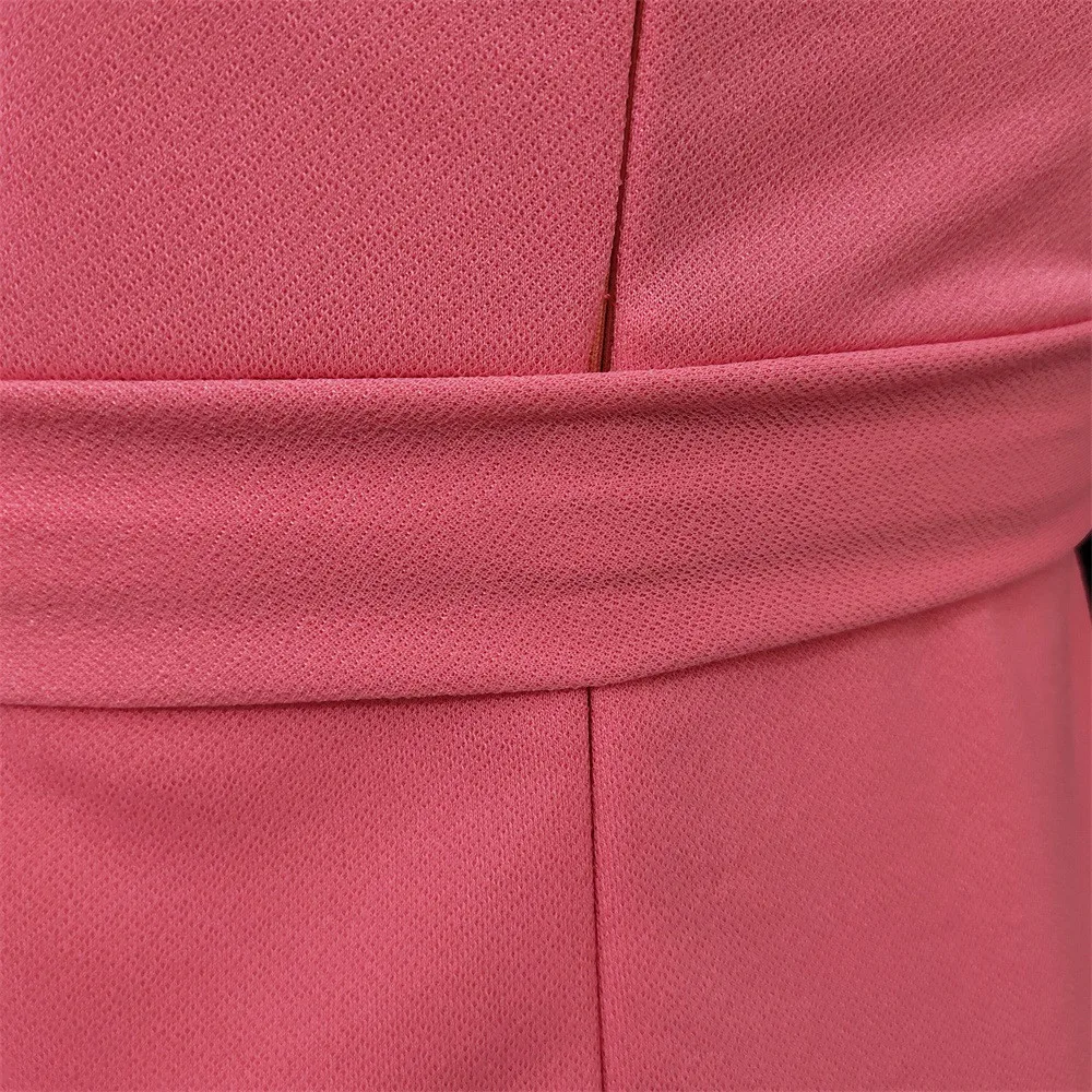 

Pink Office Women Dress with Belt Elegant Puff Sleeve Bodycon Mid-Calf Summer Dresses Lady Stand Collor Casual Maxi Vestidos