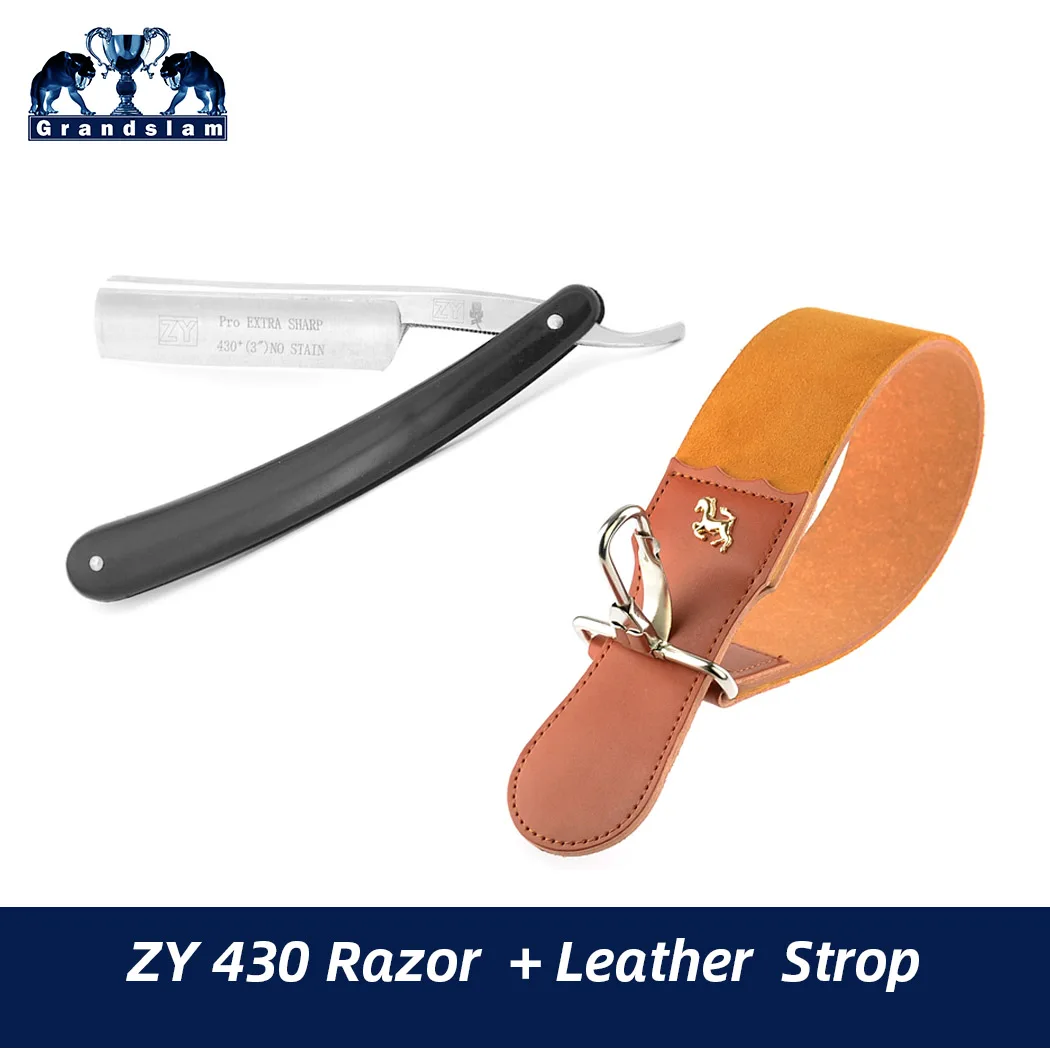 ZY430 and Strop Grandslam, прямая бритва, бритва для бритья, золотой доллар, 208+, кожаный точильный ремень, ремешок для мужчин, Парикмахерская - Цвет: ZY430 and Strop