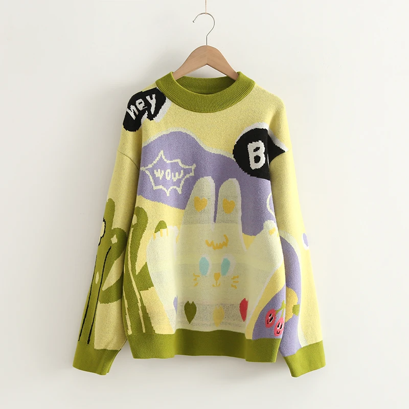 Женский утепленный свитер с длинным рукавом пуловер игривым рисунком вязаный