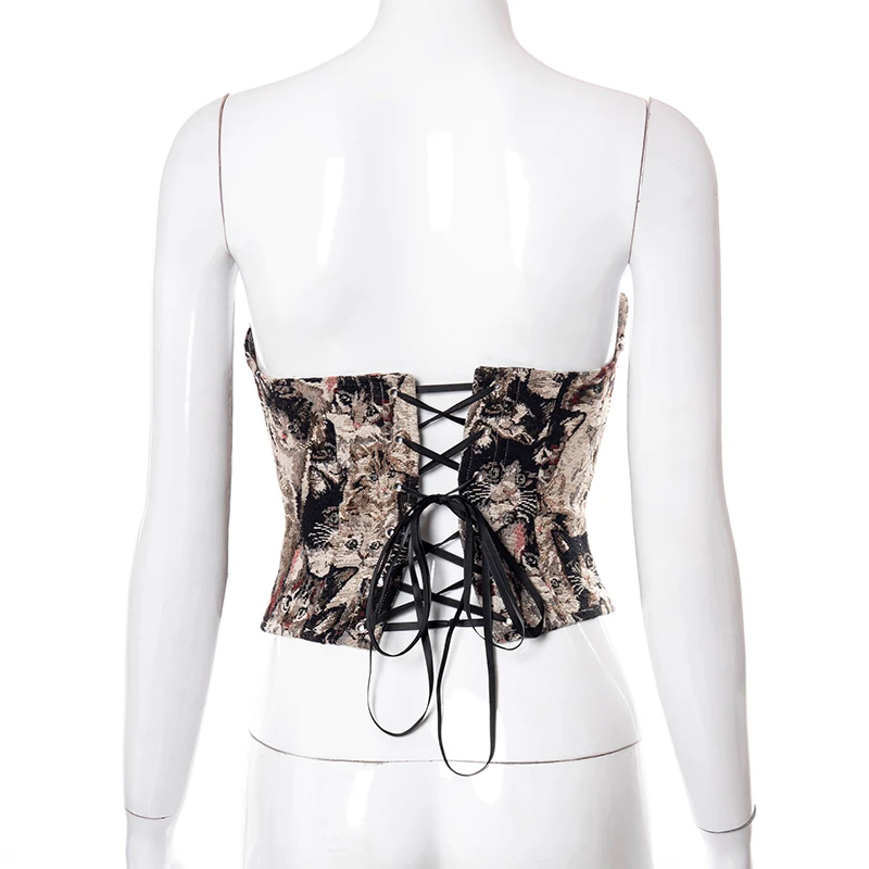 

Bomblook Sexy Party Club Summer Clothes For Women 2021 Print Lace Up Backless Strapless Y2K Corset Top Female Streetwears
