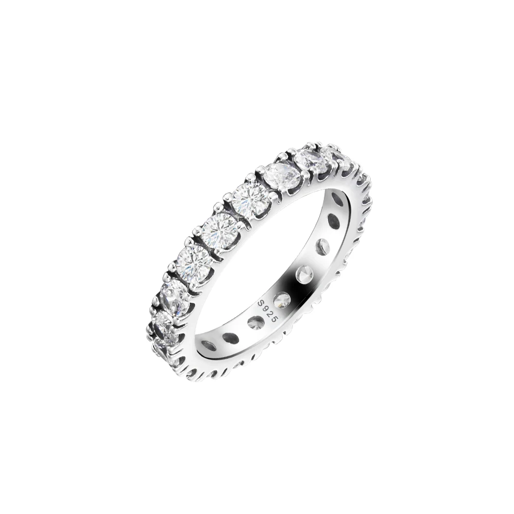 

CKK Sparkling Row Eternity Ring for Women Men Anillos Mujer 925 Original Sterling Silver Jewelry Wedding Aneis Hombre DIY