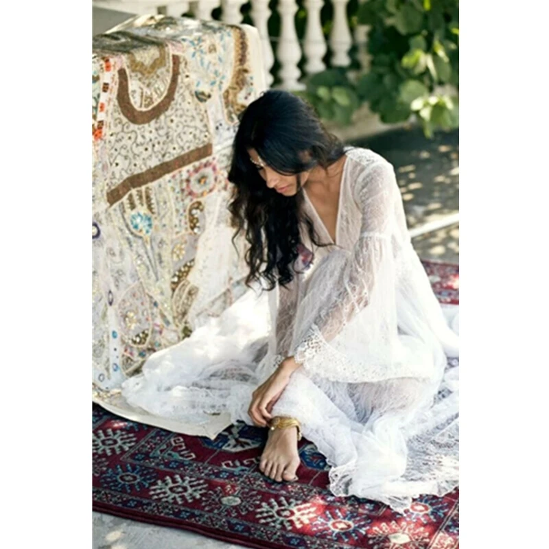 

Women Floral Print Maxi Dresses 2020 Bohemian Half Sleeve V Neck Lace Up Dress Ladies Summer Split Beach Dresses