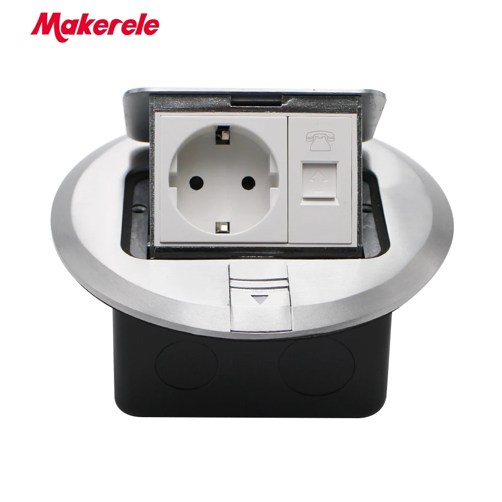 Напольная розетка европейского стандарта выдвижная круглой формы с сеткой