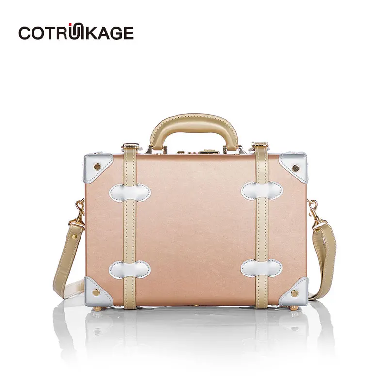 COTRUNKAGE, розовое золото, 13 дюймов, женская сумка из искусственной кожи, переноска чемодана, косметичка для девочек, декоративная коробка с ремнями