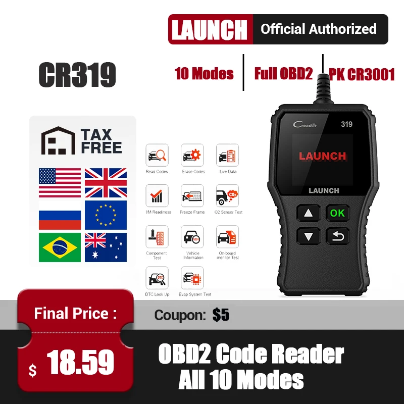 Launch CR319 OBD2 сканер obd2 считыватель кодов автомобиля Creader 319 автомобильный полный OBDII