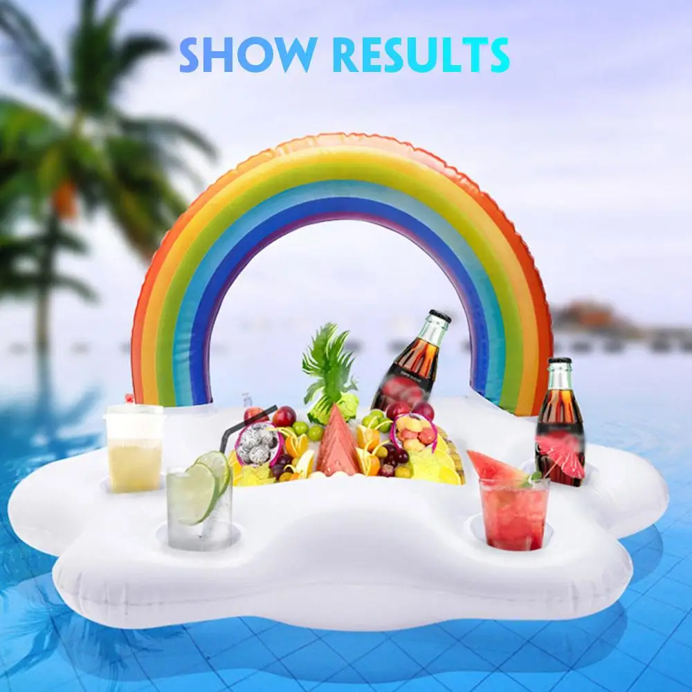 

Inflatable Drink Holder Leisure Cup Bottle Holder Summer Floating Toys Beach Rainbow Cloud Shape 4 Holes/ 5 Holes