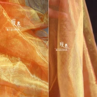 lustre glazed tulle fabric fluorescent gold diy background doll decor hanfu stage gown skirt veil wedding dress designer fabric