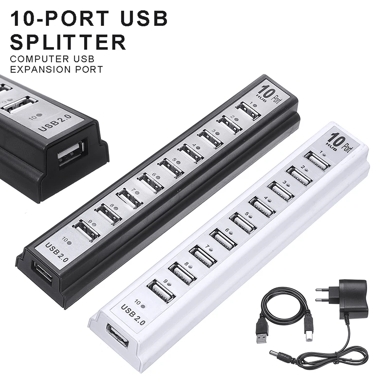 

For PC Notebook Computer 1pc Portable 10 Ports USB 2.0 Hub Splitter Durable 480Mbps High Speed Extension Adapter Pohiks