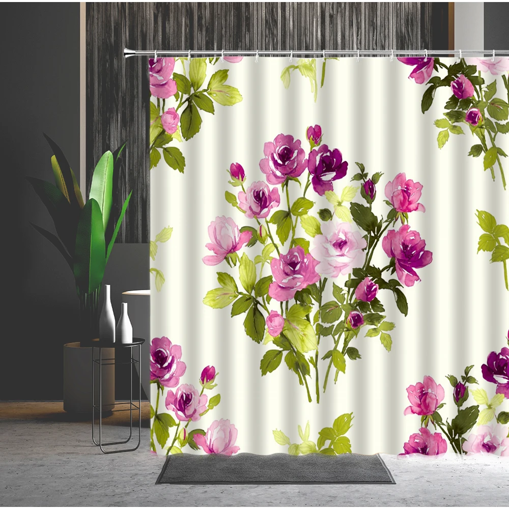 

Shower Curtain Broken Flowers Pink Purple Spring Natural Landscape Modern Simplicity Bird Peacocks Animal Bathroom Curtains Set