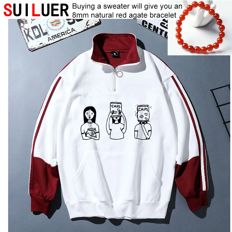 

2021 Hand painted Please Eat Snacks Like This Women Sports Hoodies Couple Clothes Girls Sweatshirts Sports Patchwork Pullovers
