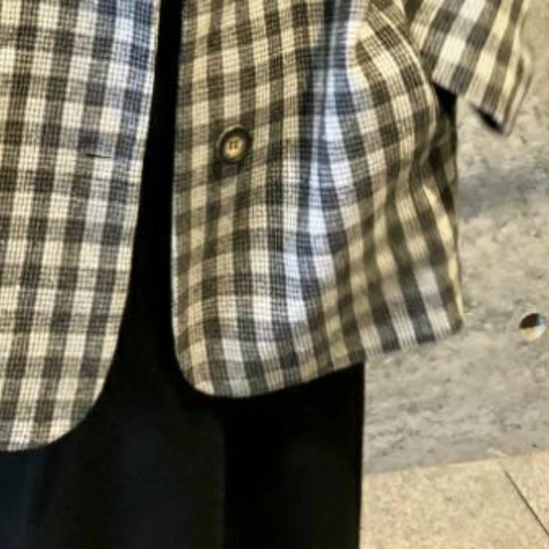 

Blazers Women British Style Retro Plaid Chic All-match Spring Fashion Ladies Outwear Student Girls Vintage Loose Pockets Coats