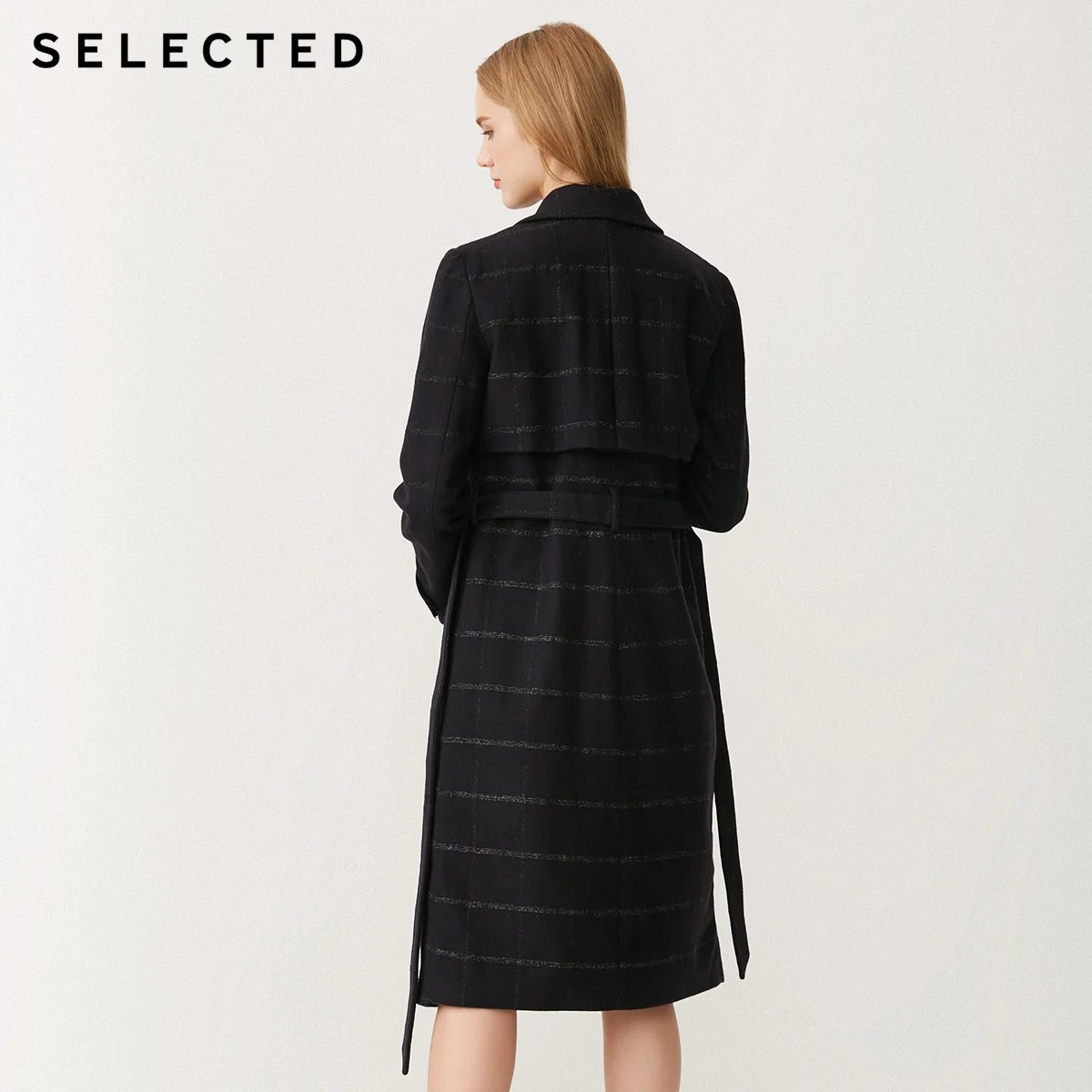 Избранное женское осенне-зимнее шерстяное пальто средней длины в полоску | 418427511