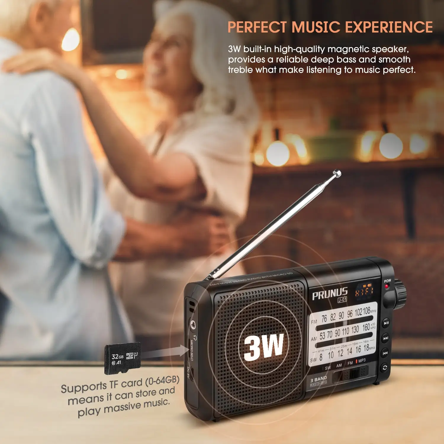 Портативный радиоприемник PRUNUS AM FM/SW ретро коротковолновый AUX/TF карта MP3