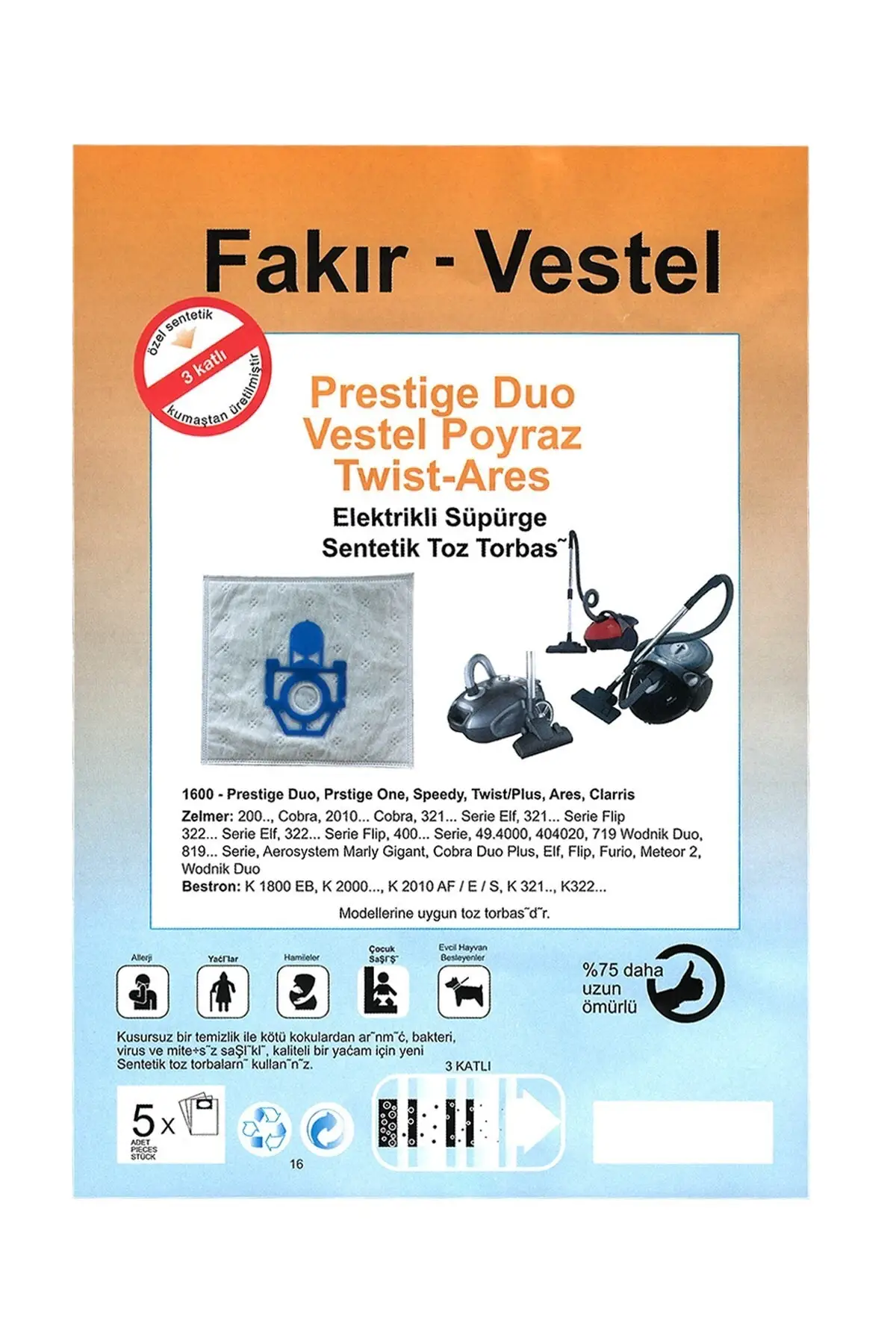

MHK Parts Prestige Duo Twist Compatible Vacuum Cleaner Cloth Dust Bag 5 Pcs