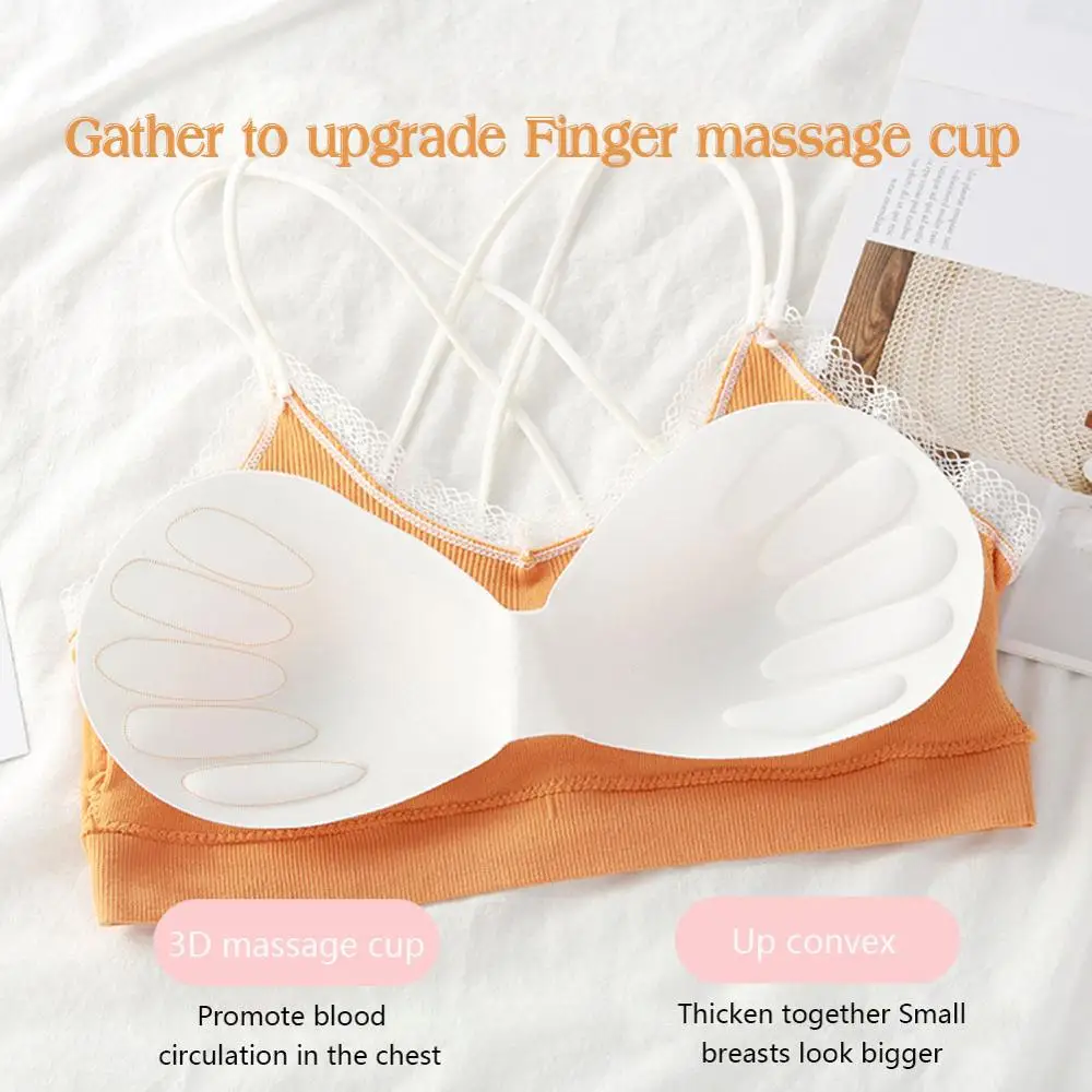 Женский бесшовный бюстгальтер из полиэстера с кружевной каймой эффектом пуш ап