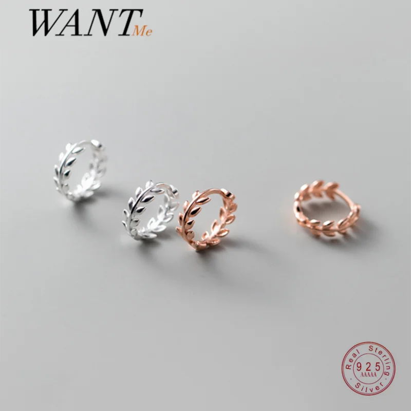 

WANTME 925 Sterling Silver Simple Cute Olive Branch Bud Sweet Ear Buckle Earrings for Women Teen Party Huggie Earrings Jewelry