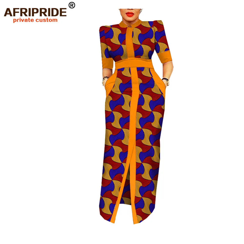 Африканское весеннее женское платье AFRIPRIDE портной madehalf с пышными рукавами длиной до пола прямое восковое хлопковое платье для женщин A1825083