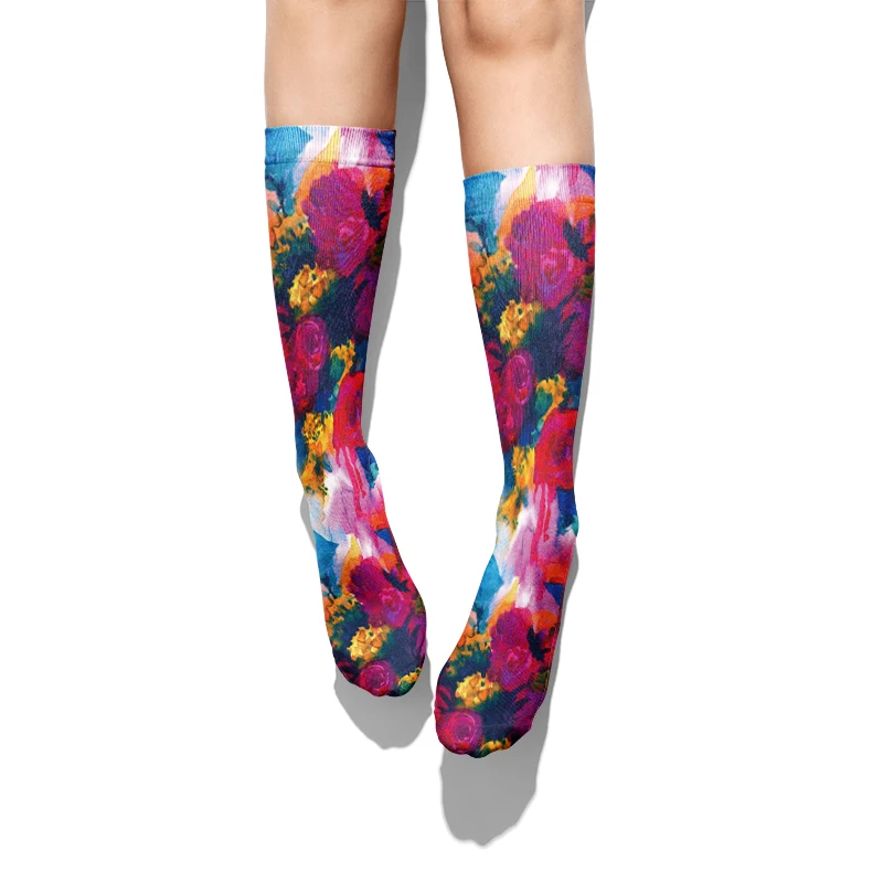 Модные Хлопковые женские носки с 3D принтом Цветные Цветочные Повседневные