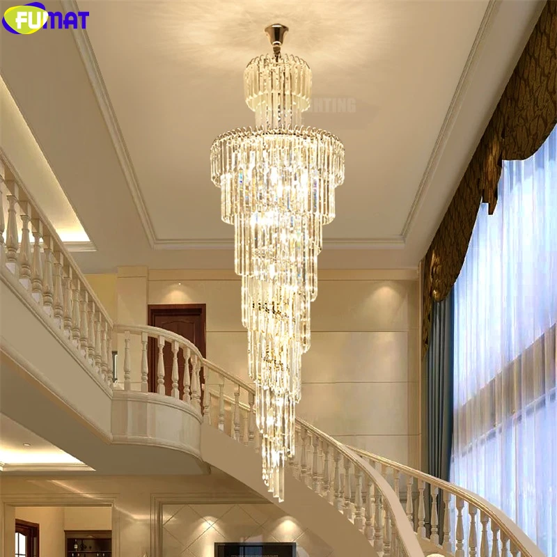 値段 FUMAT クリスタル K9 列ペンダントランプヴィラ階段リビングルームライトスパイラル裁判所ヨーロッパスタイルライトシャンデリア器具