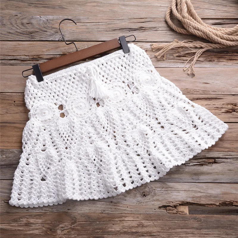 Вязаные юбки женская накидка на бикини сексуальный укороченный топ с открытыми