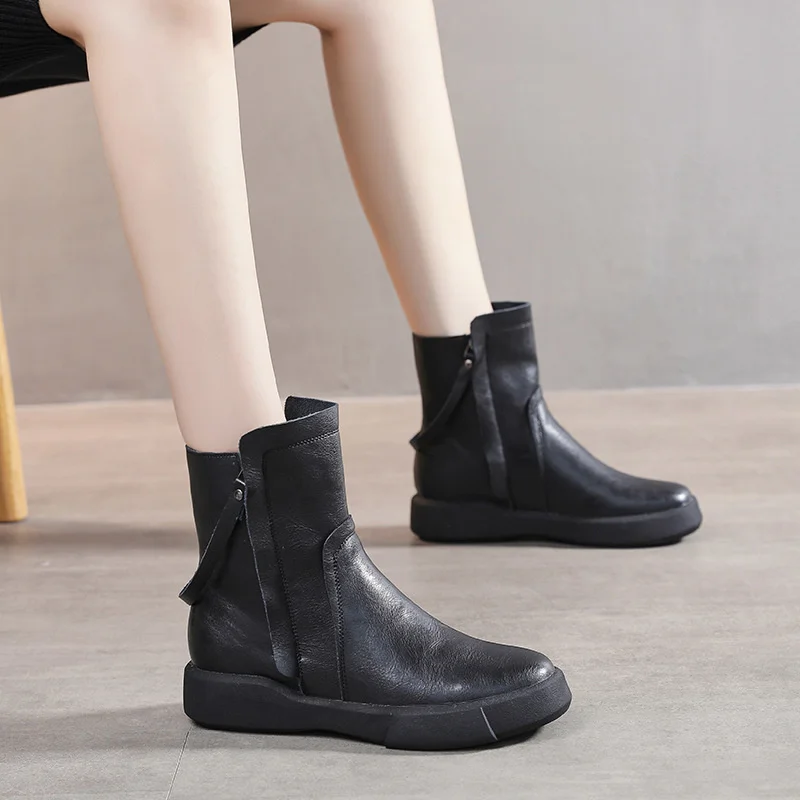 

side boots zipper women's British new style fall flat 2020 bottom short boots women's Black Slim single boots