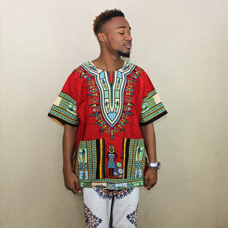 

Dashiki T-shirt for unisex Big red Design African Traditional Print Nigeria tops