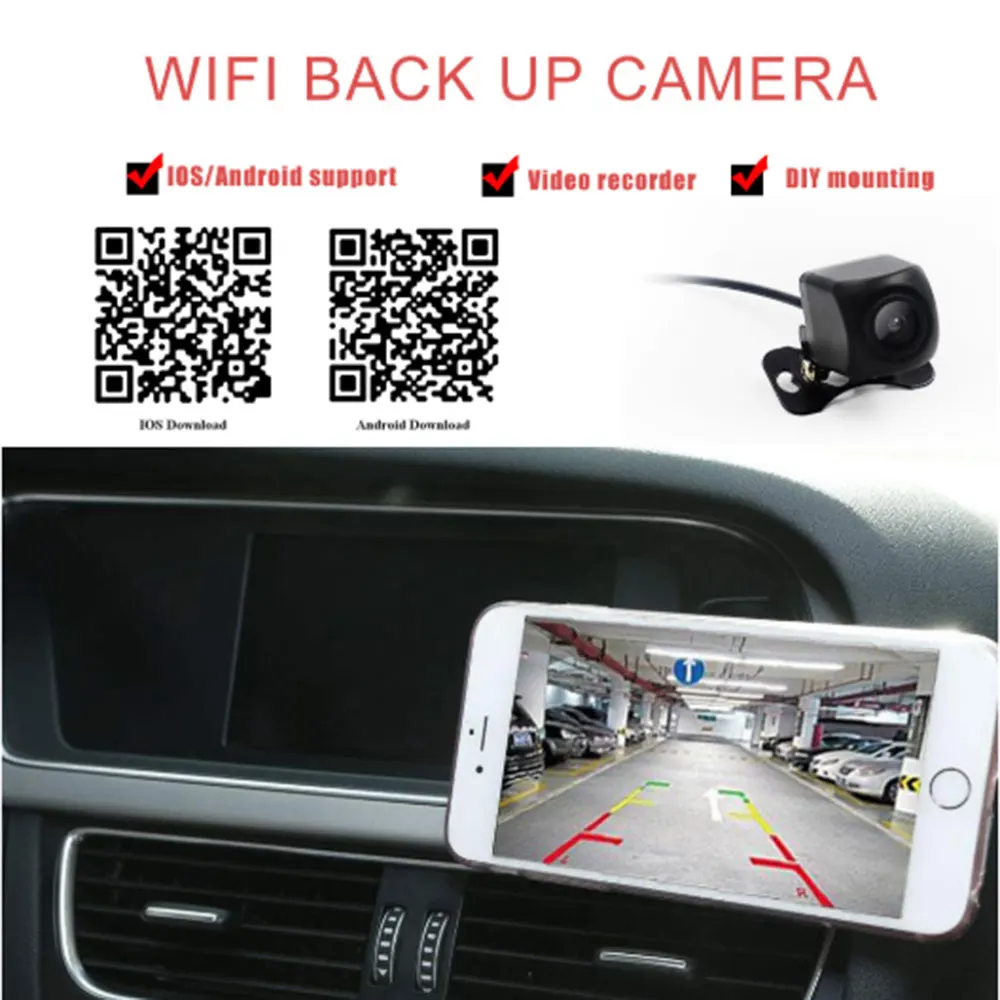 구매 무선 자동차 후방 카메라, 1280x720P, 백업 대시 캠, HD, 와이파이, 전면 뷰 카메라, 비디오 녹화 반전