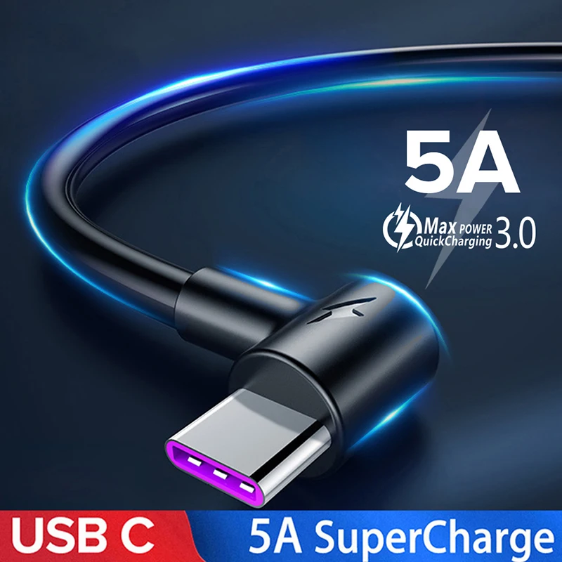 Robotsky 90 градусов 5A USB Type c кабель для быстрой зарядки Samsung S20 Plus Xiaomi Redmi Note 9 8 Pro провод